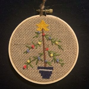 Christmas Plant Crossstitch on burlap